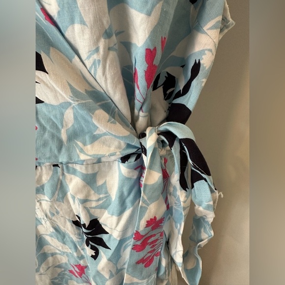 W Lane Frill Fern Dress Blue Pink Floral MIDI Faux Wrap Tie Waist SZ 20 NWT - Picture 2 of 12
